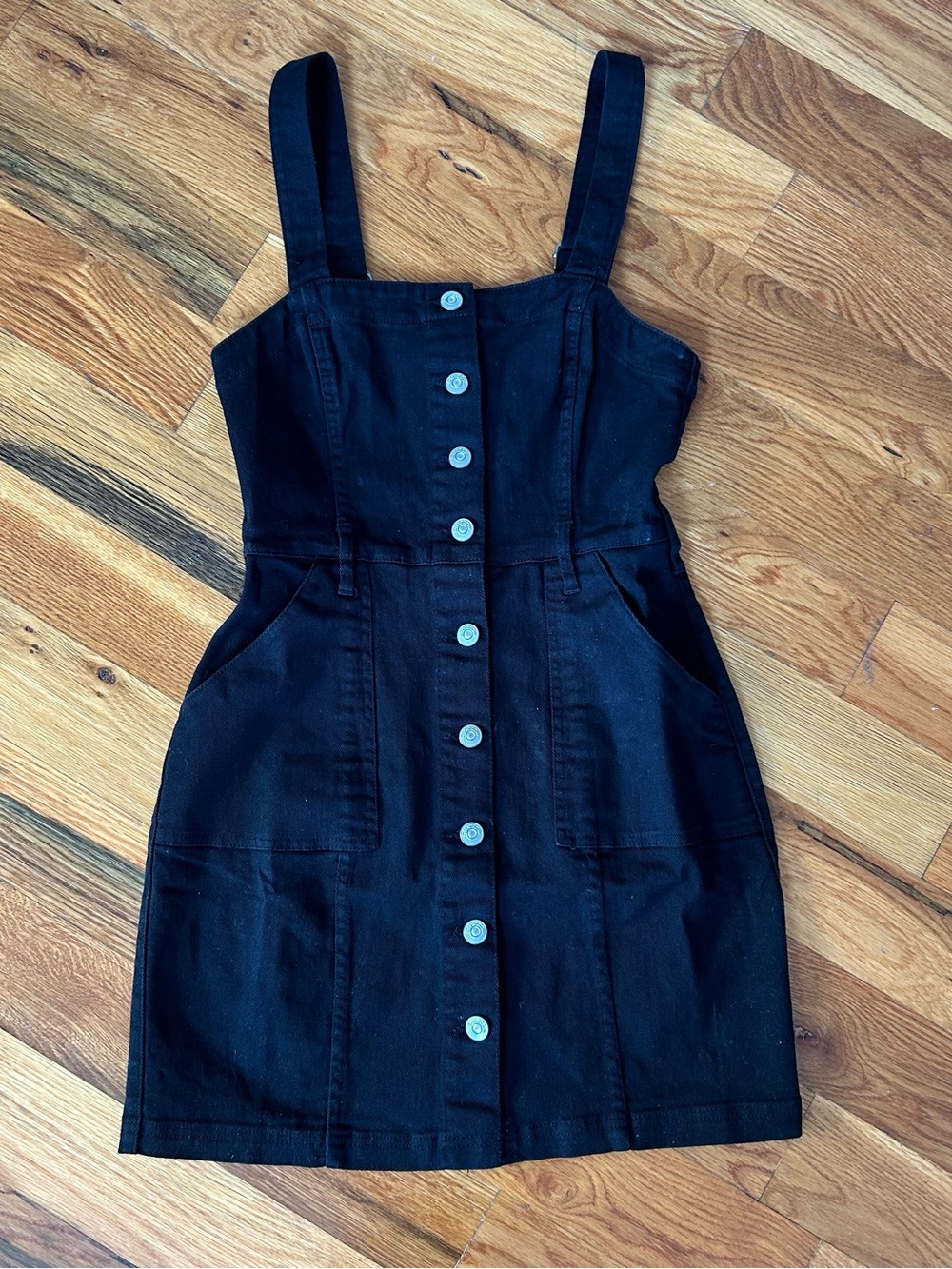 Black Button-Front Denim Dress by H&M